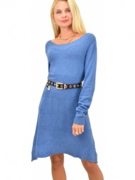 γυναικείο πλεκτό midi φόρεμα με σχέδιο μπλε 12863