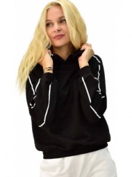 γυναικεία μπλούζα φούτερ με τύπωμα στην κουκούλα μαύρο 8241