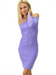 γυναικείο εφαρμοστό φόρεμα με έξω ώμους λιλά 8997