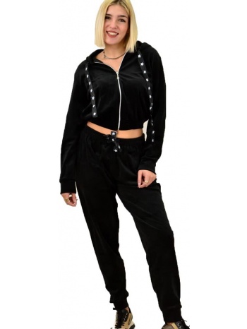 γυναικείο σετ βελουτέ με σχέδιο στα κορδόνια μαύρο 9306