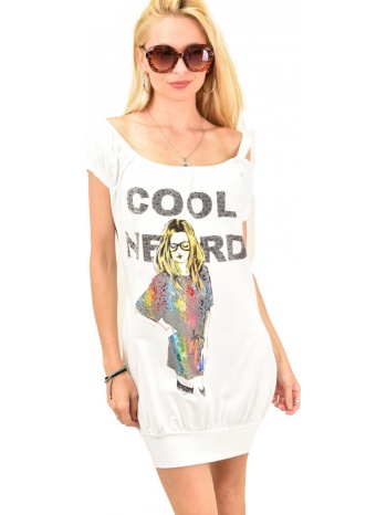γυναικείο μπλουζοφόρεμα με σχέδιο `cool nerd` φούτερ λευκό