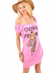 γυναικείο μπλουζοφόρεμα με σχέδιο `cool nerd` φούτερ ροζ 12048
