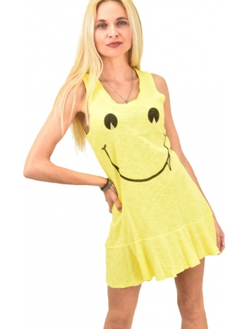 γυναικείο μπλουζοφόρεμα με σχέδιο φατσούλα κίτρινο 11910