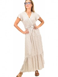 γυναικείο φόρεμα κρουαζέ με ζώνη μπεζ 11654