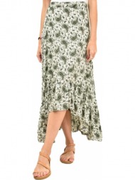 mάξι φούστα με βολάν και σχέδιο λαχούρια πράσινο 11970