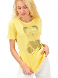 γυναικείο t-shirt με στρας αρκουδάκι κίτρινο 13896
