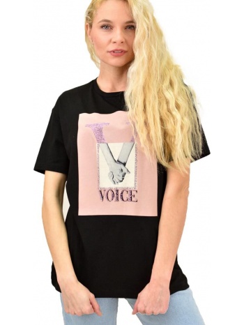 γυναικείο t-shirt με στάμπα voice μαύρο 13904