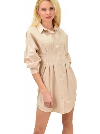 γυναικείο πουκαμίσο-φόρεμα με κορσέ μπεζ 13935