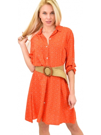 γυναικείο φόρεμα midi με κουμπιά πορτοκαλί 14111