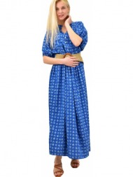 γυναικείο maxi φόρεμα με μοτίβο μπλε 14119