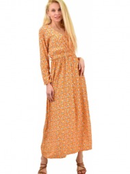 γυναικείο φόρεμα maxi φλοράλ πορτοκαλί 14127