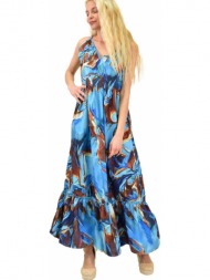 γυναικείο φόρεμα εμπριμέ maxi γαλάζιο 14247