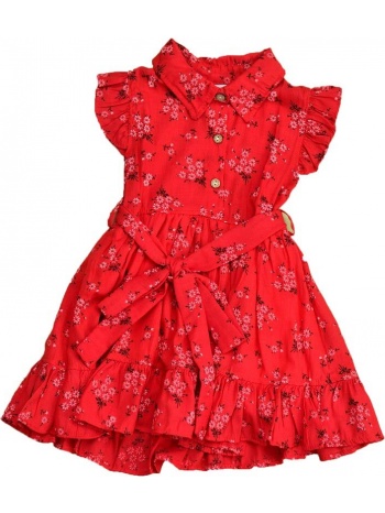 παιδικό φόρεμα με ζώνη κόκκινο 14280