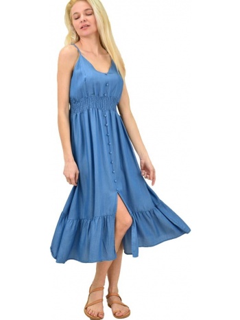 γυναικείο φόρεμα τύπου τζιν με κουμπιά μπλε τζιν 14432