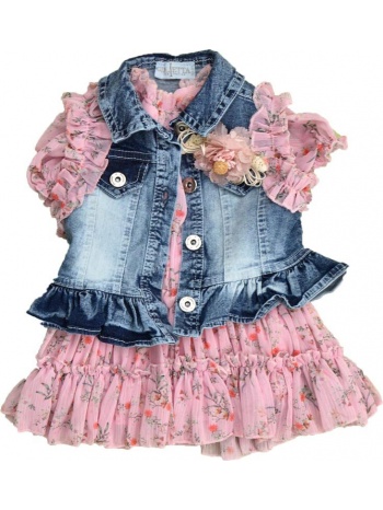 παιδικό σετ φόρεμα με βολάν ροζ 14501