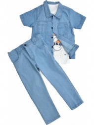 παιδικό σετ πουκάμισο μπλούζα & παντελόνι τζιν 14525