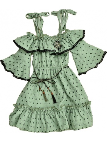 παιδικό φόρεμα με έξω ώμους φυστικί 14548