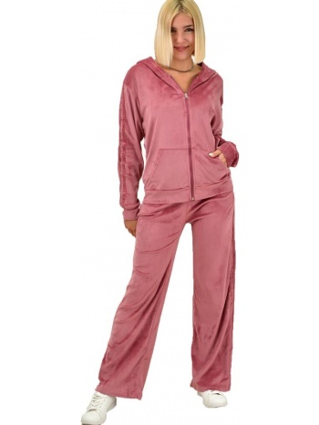 γυναικείο σετ βελουτέ φόρμα ροζ 17809