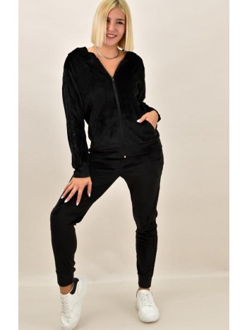 bελουτέ φόρμα σετ ζακέτα με παντελόνι μαύρο 17834