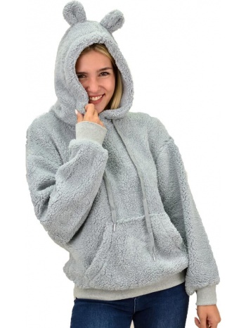 γυναικεία μπλούζα με οικολογική γούνα αυτάκια γκρι 17970