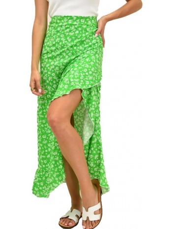 κρουαζέ φούστα φλοράλ με βολάν πράσινο 16159