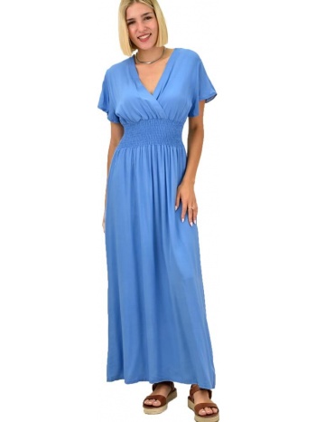 γυναικείο φόρεμα μονόχρωμο με σφιγγοφωλια μπλε 16286