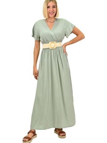 γυναικείο φόρεμα μονόχρωμο με σφιγγοφωλια λαδί 16285