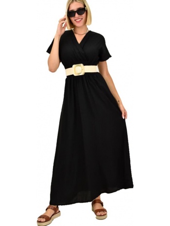 γυναικείο φόρεμα μονόχρωμο με σφιγγοφωλια μαύρο 16288