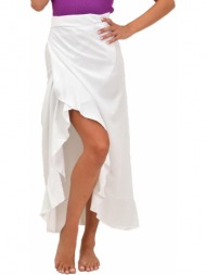 λευκή κρουαζέ φούστα μονόχρωμη με βολάν λευκό 17212