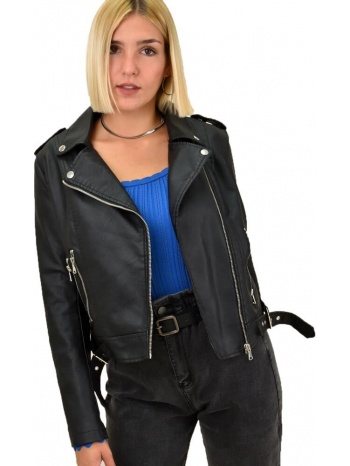 τζάκετ από οικολογικό δέρμα μαύρο 17522