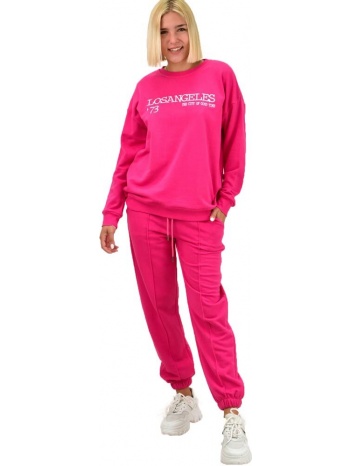 αθλητικό σετ φούτερ φόρμα με τύπωμα losangeles φούξια 17555