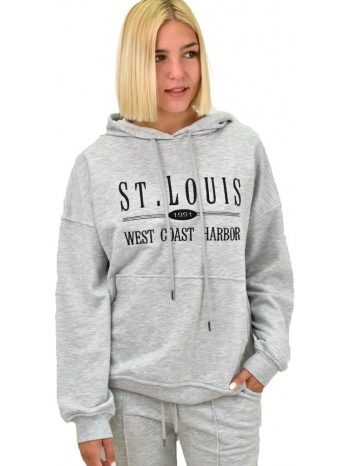 φούτερ με κουκούλα και κέντημα st.louis γκρι 17559