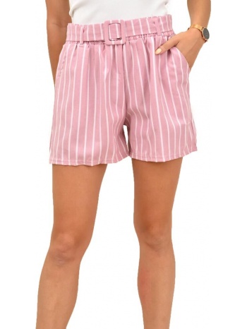 γυναικείο σορτς με ρίγες και ζώνη ροζ 16538