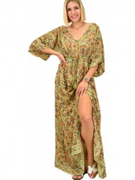 γυναικείο μεταξωτό boho φόρεμα με άνοιγμα στην πλάτη πράσινο 16678