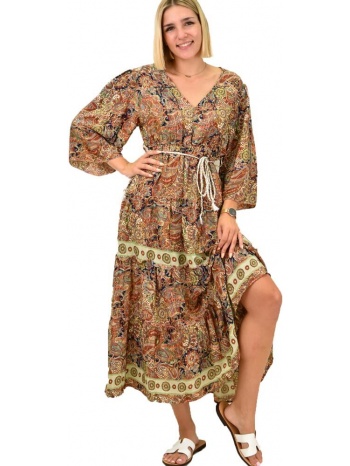 γυναικείο φόρεμα boho με ζώνη κεραμιδί 16683