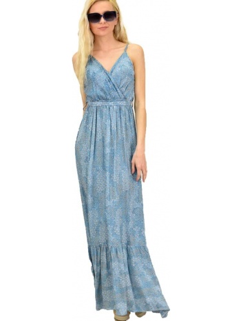 γυναικείο φλοράλ φόρεμα με ζώνη γαλάζιο 14611