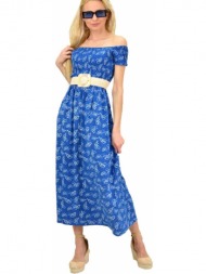 γυναικείο φόρεμα φλοράλ στράπλες μπλε 14627