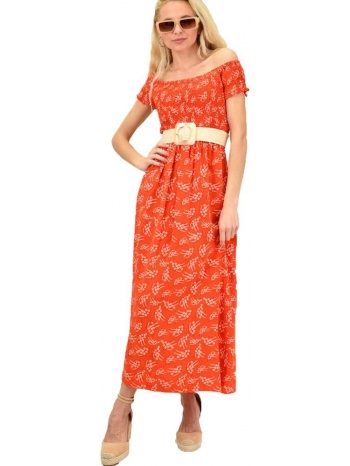 γυναικείο φόρεμα φλοράλ στράπλες πορτοκαλί 14630