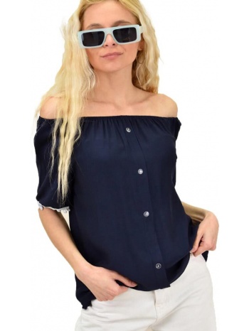γυναικεία μπλούζα με κουμπιά μπλε σκούρο 14911
