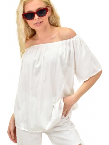 γυναικεία μπλούζα μονόχρωμη με εξω τους ώμους λευκό 14926