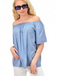 γυναικεία μπλούζα μονόχρωμη με εξω τους ώμους μπλε 14989