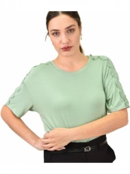 γυναικεία μπλούζα με δαντέλα στα μανίκια φυστικί 15241