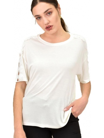 γυναικεία μπλούζα με δαντέλα στα μανίκια λευκό 15243