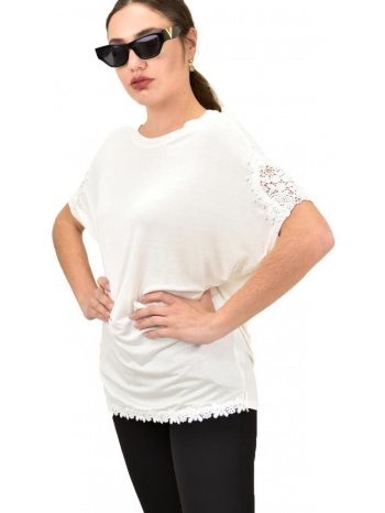 γυναικεία μπλούζα με πέρλες και δαντέλα λευκό 15270
