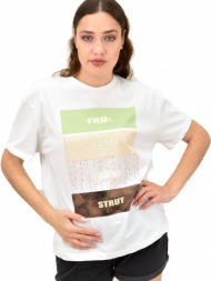 γυναικείο t-shirt με τύπωμα και στρας λευκό 15344