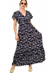 γυναικείο φόρεμα φλοράλ κρουαζέ μπλε σκούρο 15375
