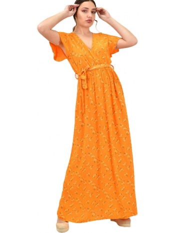 γυναικείο φόρεμα φλοράλ κρουαζέ πορτοκαλί 15394