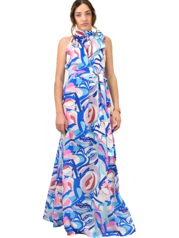 γυναικείο φόρεμα maxi εμπριμέ γαλάζιο 15532