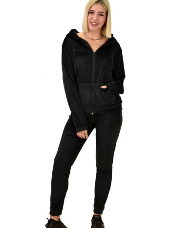 γυναικείο σετ velvet με κουκούλα μαύρο 18289