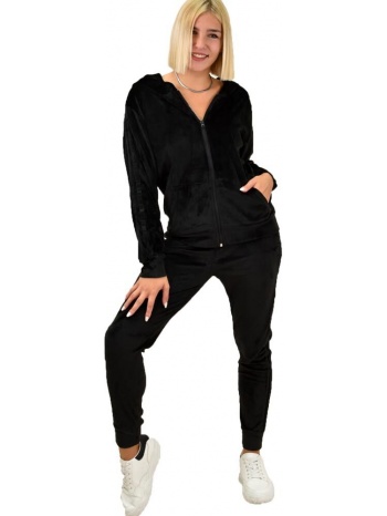 γυναικείο σετ velvet με κουκούλα και τύπωμα αστέρι μαύρο
